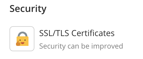 Section Security du Panneau de Contrôle, avec l'entrée SSL/TLS Certificates