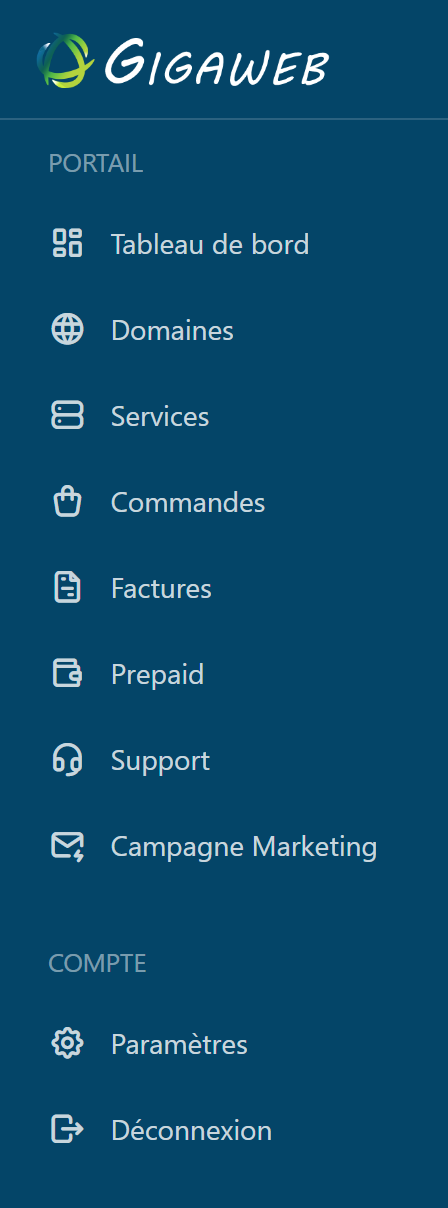 “Marketing Campaign” entry in the client area menu