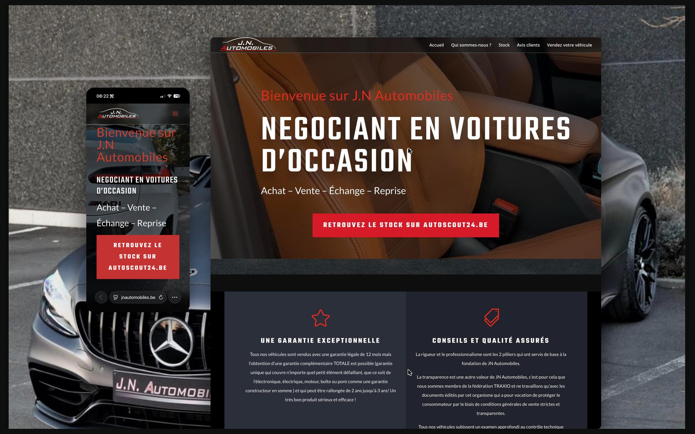 JN Automobiles — aperçu du site sur ordinateur et mobile