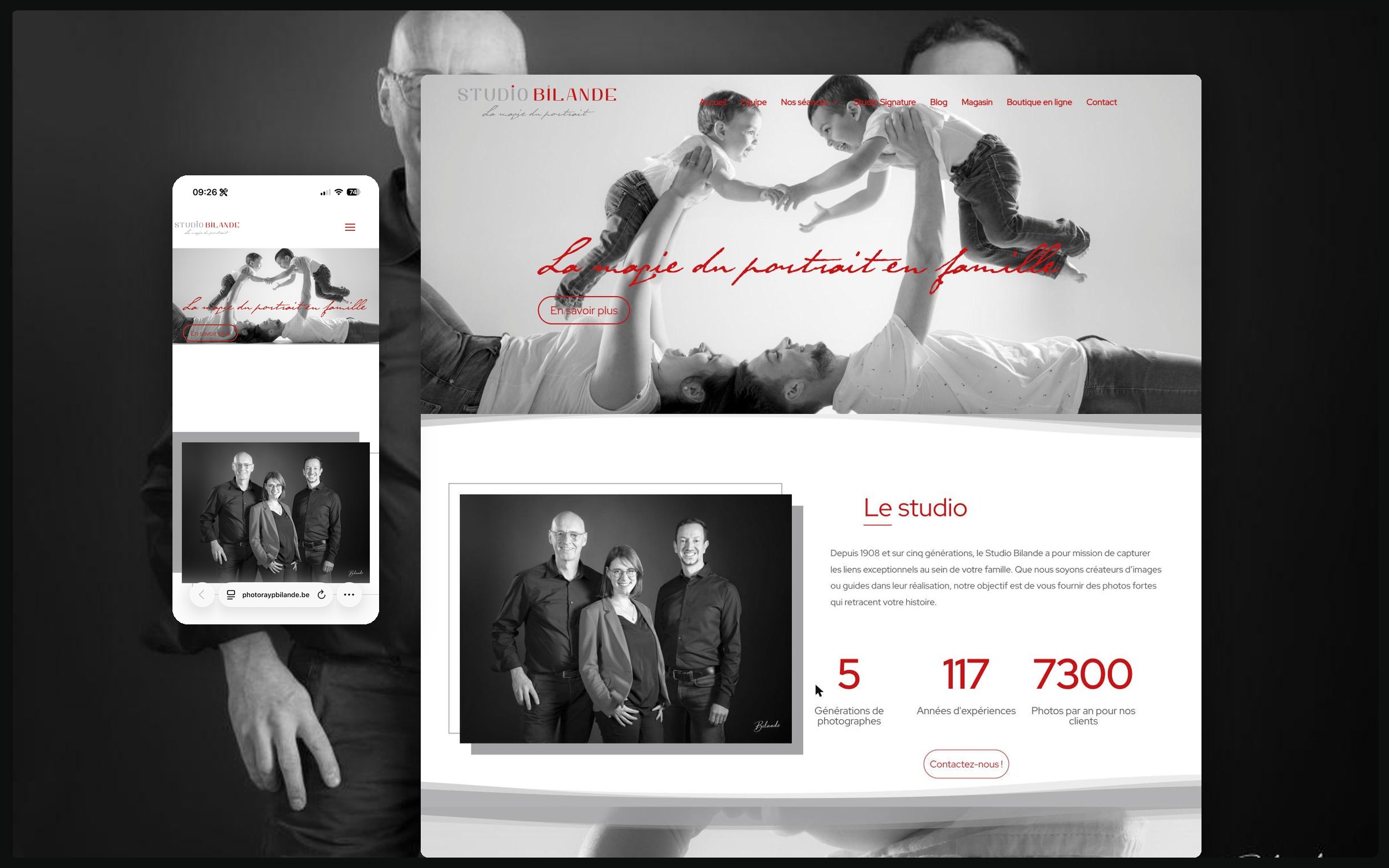 Studio Bilande — preview of the site on desktop and mobile
