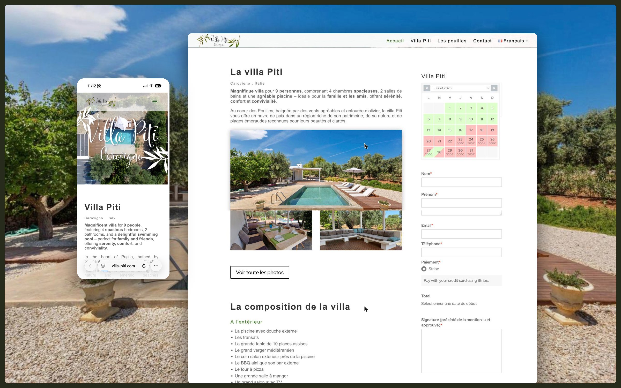 Villa Piti — preview of the site on desktop and mobile