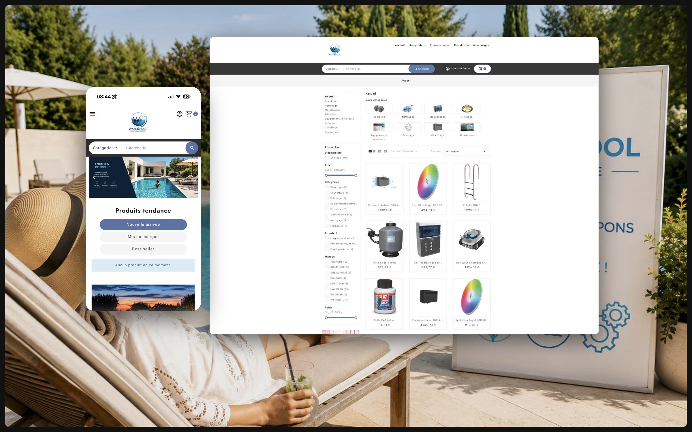 Waterpool — aperçu du site sur ordinateur et mobile