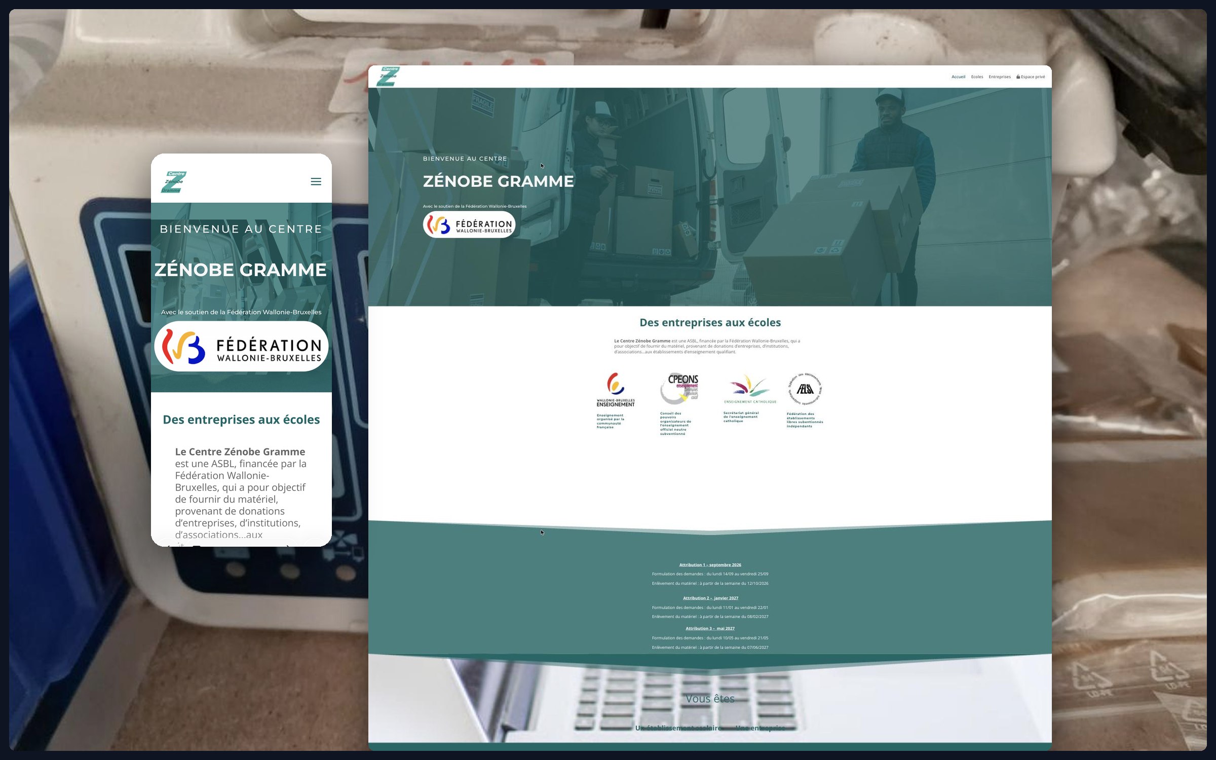 Centre Zénobe Gramme — aperçu du site sur ordinateur et mobile